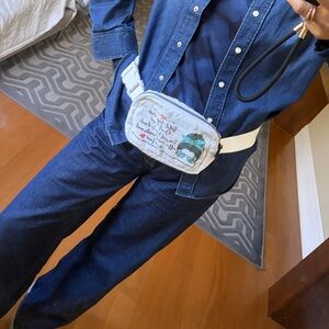 Anthropologie White Crossbody and waist Bag with Graphic Design